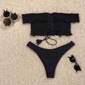 Off the Shoulder Smocked Bikini